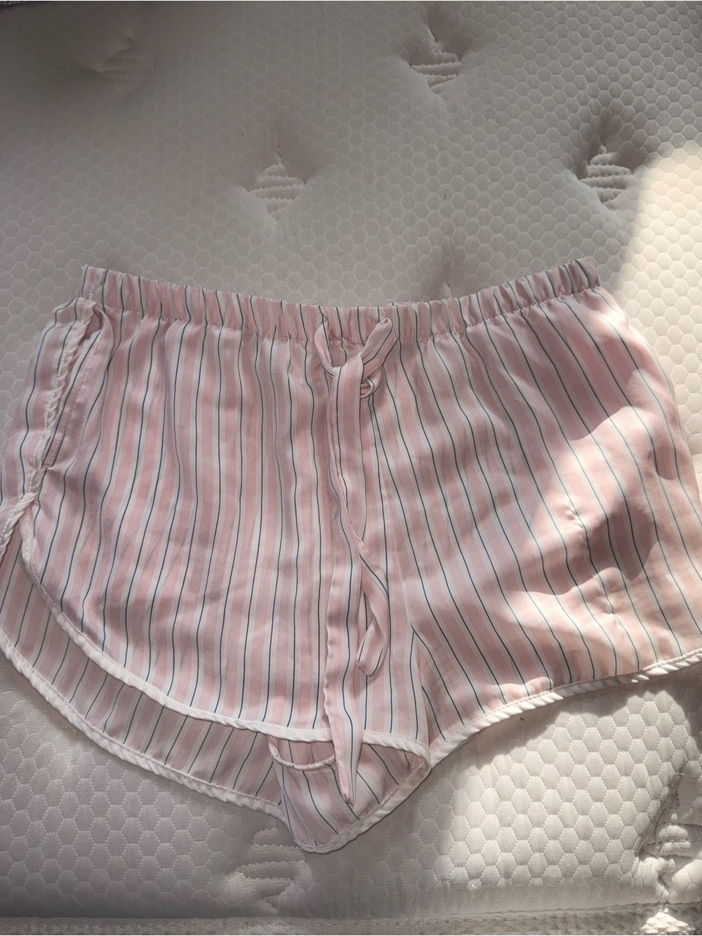 76. Forever 21 Pink and White Striped Satin Pajama Shorts
